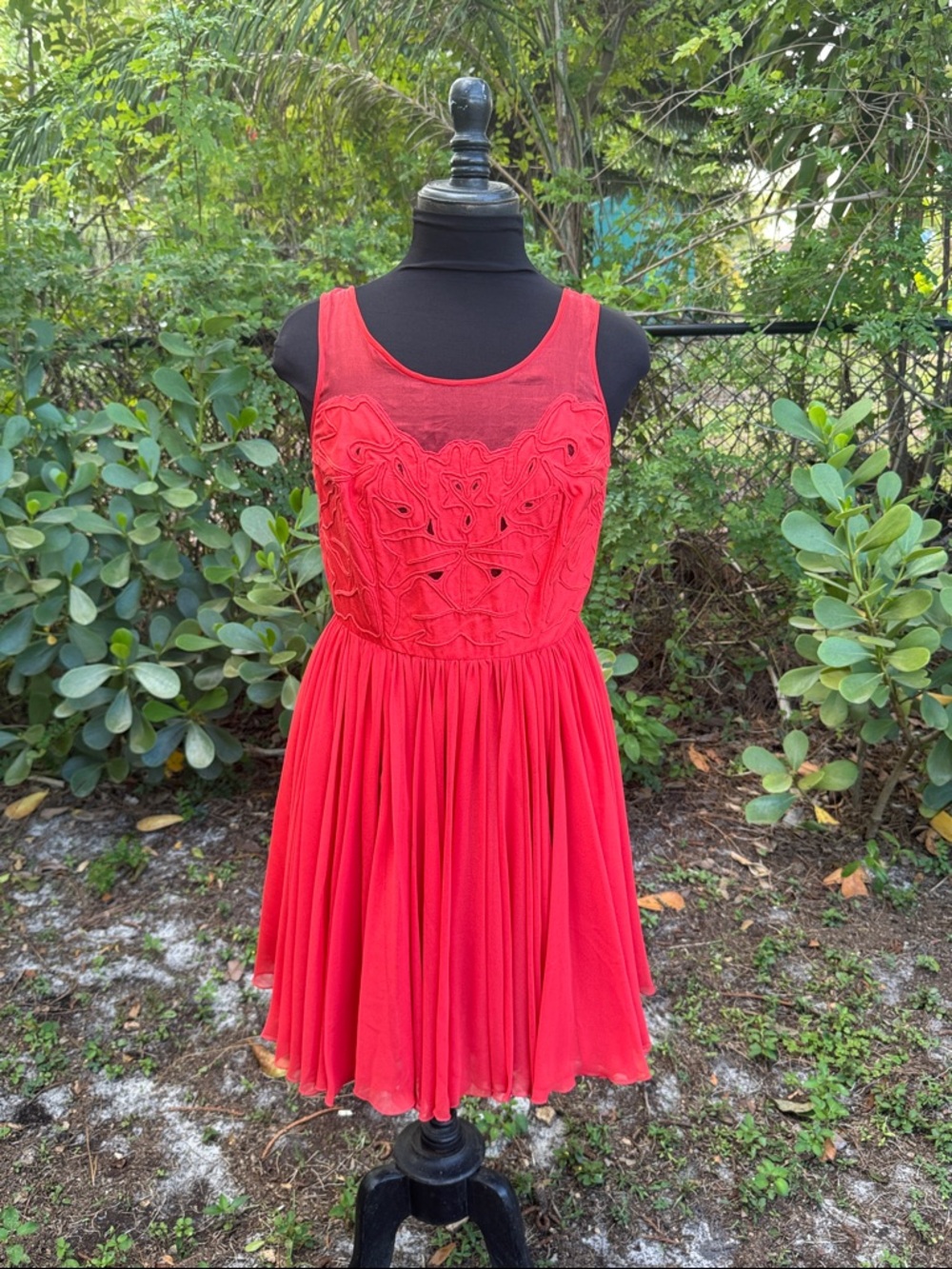 REISS “Peacock” Orange Silk Organza & Chiffon Party Dress, size 8 US